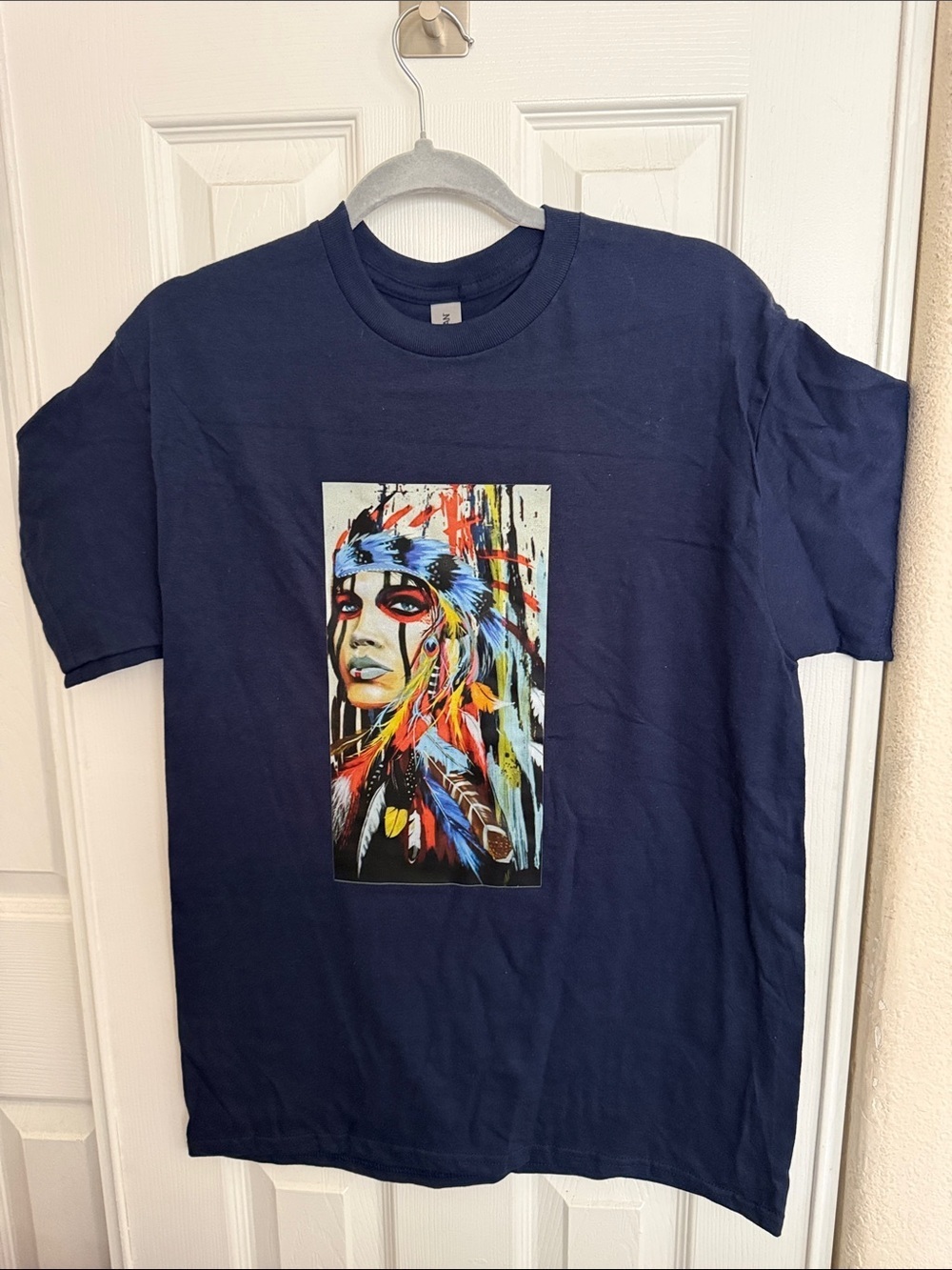 Gildan Navy Short-Sleeve Tee with Multicolor Native-Inspired Portrait - Picture 4 of 5